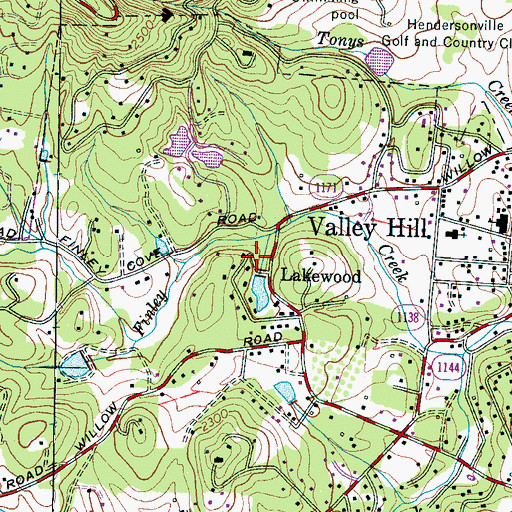 Topographic Map of Valley Hill Census Designated Place, NC