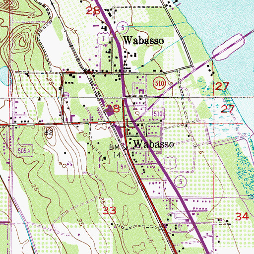 Topographic Map of Wabasso Census Designated Place, FL
