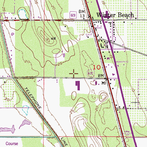 Topographic Map of Winter Beach Census Designated Place, FL