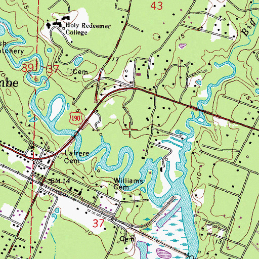 Topographic Map of Lacombe Census Designated Place, LA