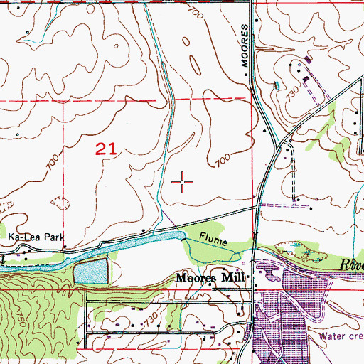 Topographic Map of Moores Mill Census Designated Place, AL