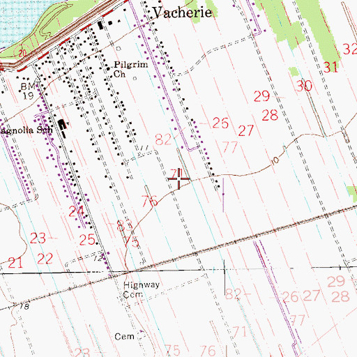 Topographic Map of North Vacherie Census Designated Place, LA