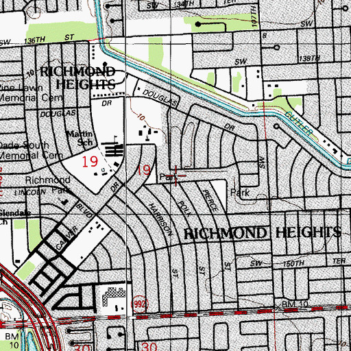 Topographic Map of Richmond Heights Census Designated Place, FL