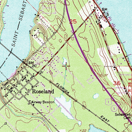 Topographic Map of Roseland Census Designated Place, FL