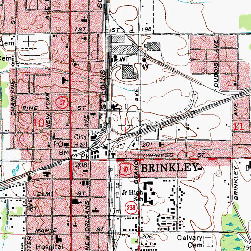 Topographic Map of City of Brinkley, AR