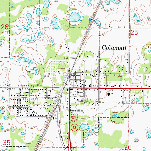 Topographic Map of City of Coleman, FL