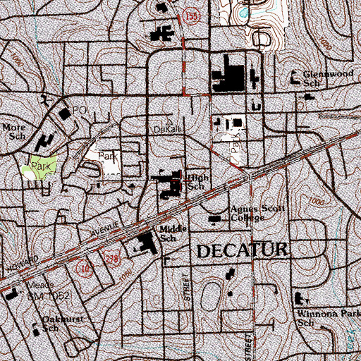 Topographic Map of City of Decatur, GA