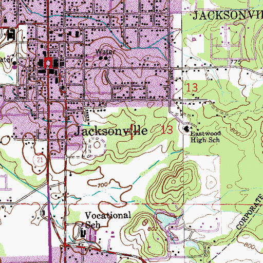 Topographic Map of City of Jacksonville, AL