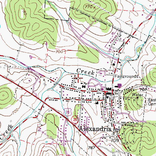 Topographic Map of Town of Alexandria, TN