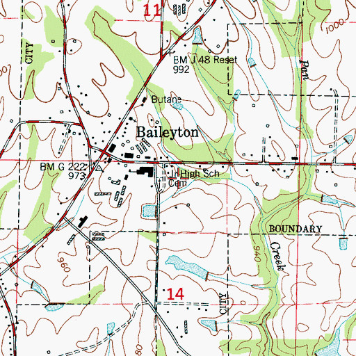 Topographic Map of Town of Baileyton, AL
