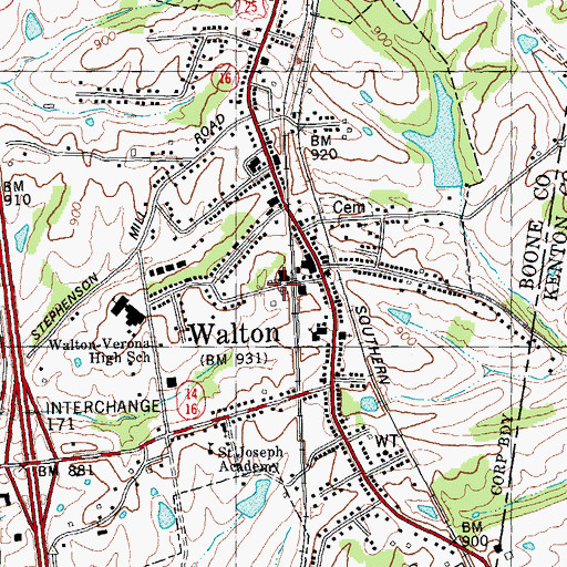 Topographic Map of City of Walton, KY