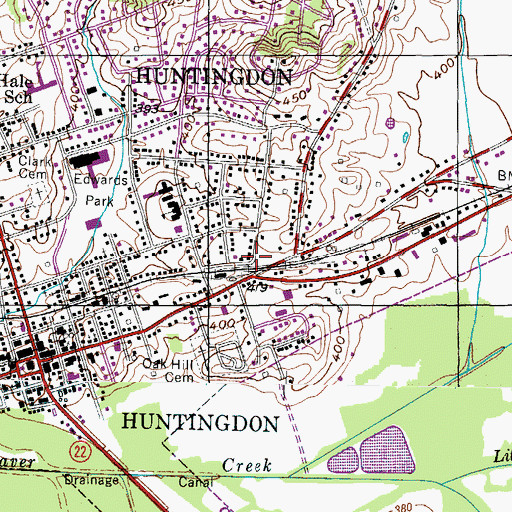 Topographic Map of Town of Huntingdon, TN