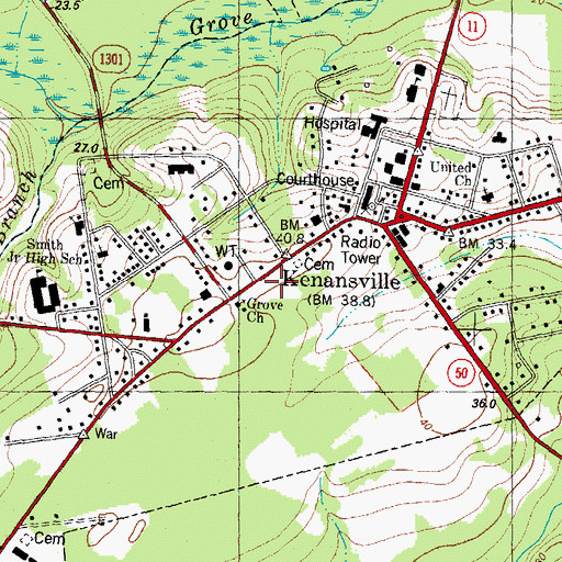 Topographic Map of Town of Kenansville, NC