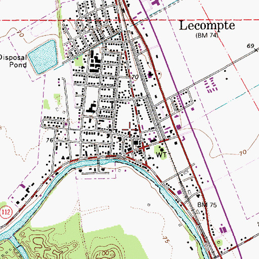 Topographic Map of Town of Lecompte, LA