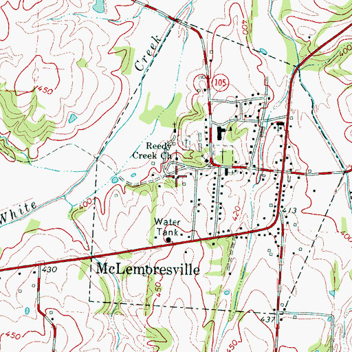 Topographic Map of Town of McLemoresville, TN
