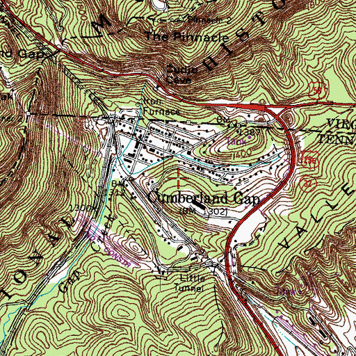 Topographic Map of Town of Cumberland Gap, TN