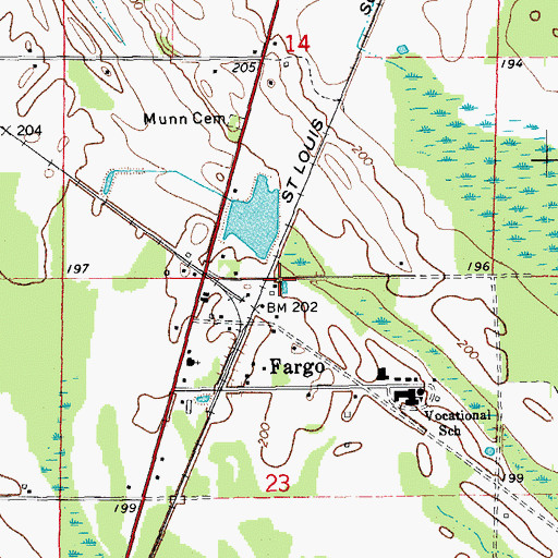 Topographic Map of Town of Fargo, AR