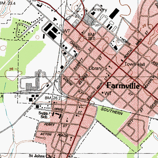 Topographic Map of Town of Farmville, NC