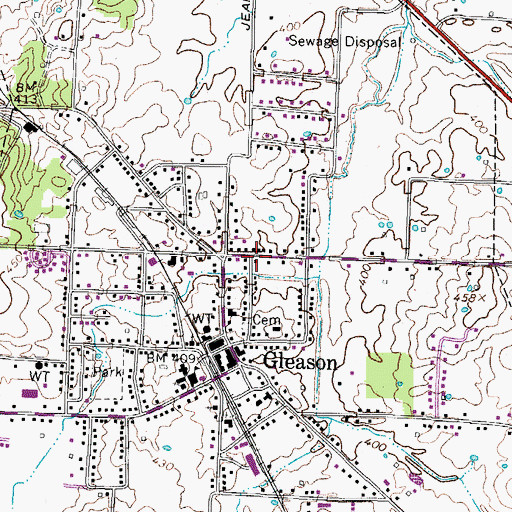 Topographic Map of Town of Gleason, TN
