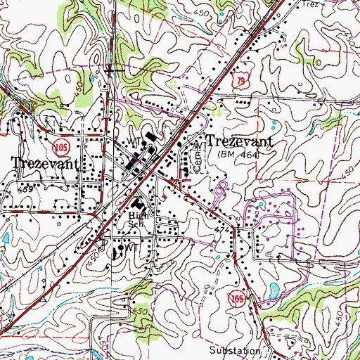Topographic Map of Town of Trezevant, TN