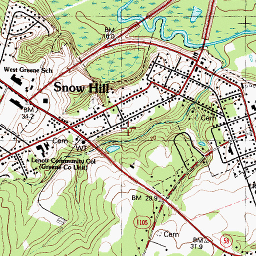 Topographic Map of Town of Snow Hill, NC