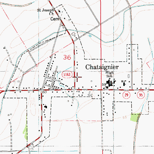 Topographic Map of Village of Chataignier, LA