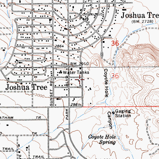 Topographic Map of Joshua Tree Census Designated Place, CA