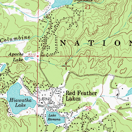 Topographic Map of Red Feather Lakes Census Designated Place, CO