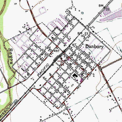 Topographic Map of City of Danbury, TX
