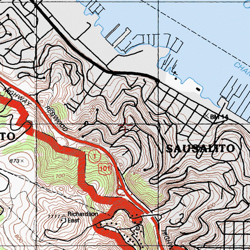 Topographic Map of City of Sausalito, CA