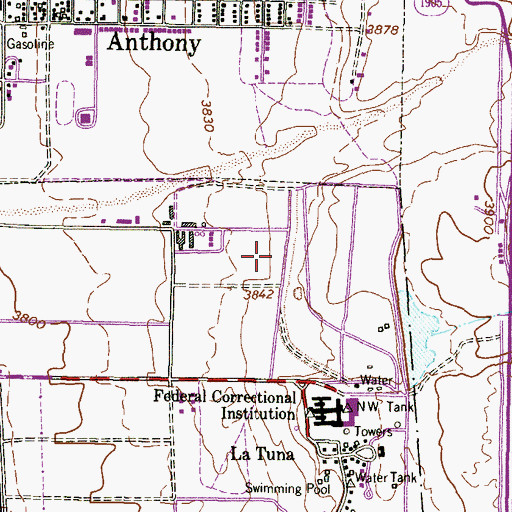 Topographic Map of Town of Anthony, TX