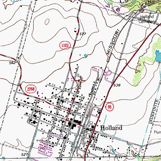 Topographic Map of Town of Holland, TX