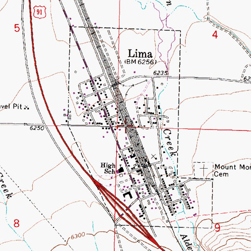 Topographic Map of Town of Lima, MT