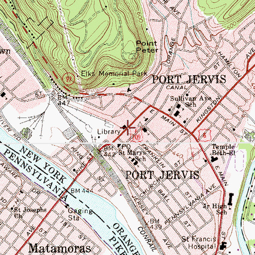 Topographic Map of Port Jervis Free Library, NY