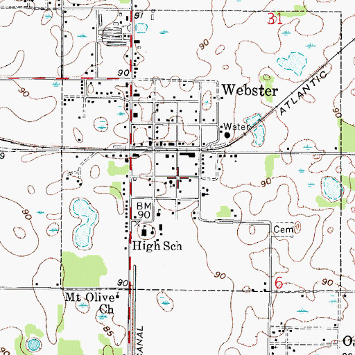 Topographic Map of First Baptist Church of Webster, FL