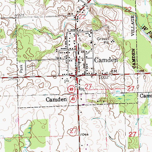 Topographic Map of Camden Post Office, MI