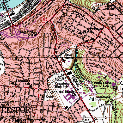 Topographic Map of Auberle Memorial Home for Boys, PA