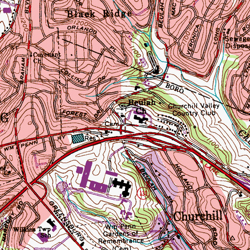 Topographic Map of Beulah Christian Preschool, PA