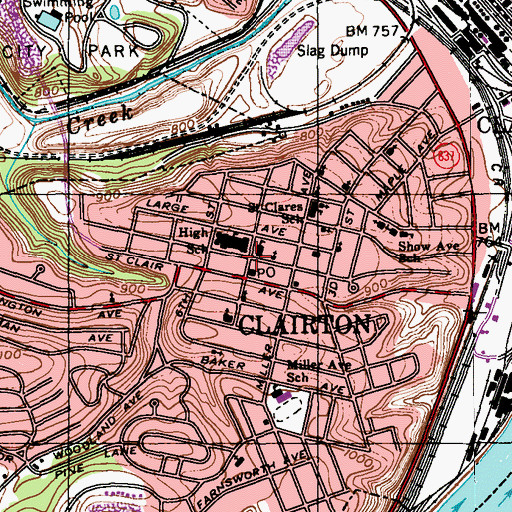 Topographic Map of Clairton Education Center Library, PA