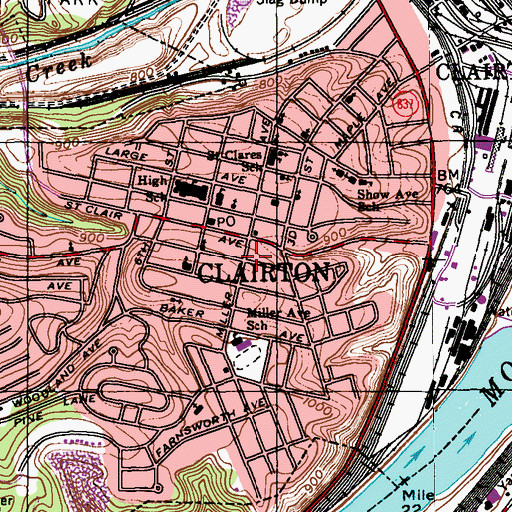 Topographic Map of Clairton Public Library, PA