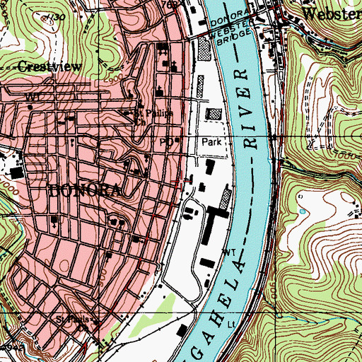 Topographic Map of Donora Public Library, PA