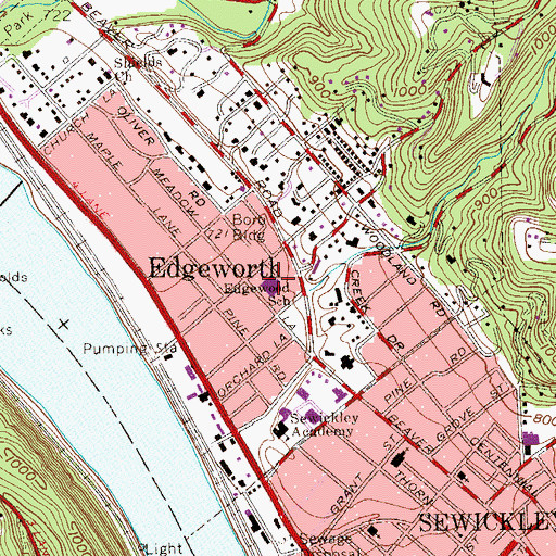 Topographic Map of Edgewood Borough Hall, PA
