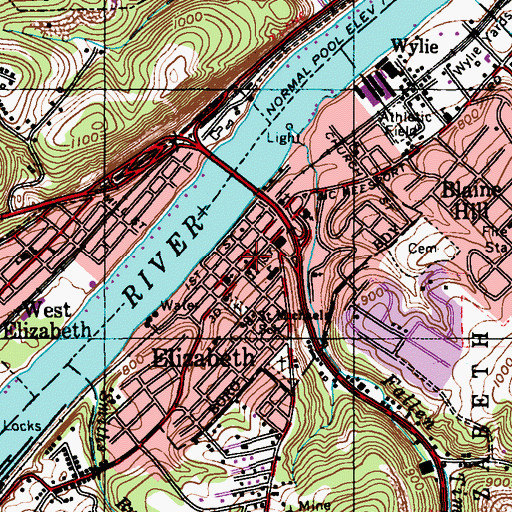 Topographic Map of Elizabeth Borough Hall, PA