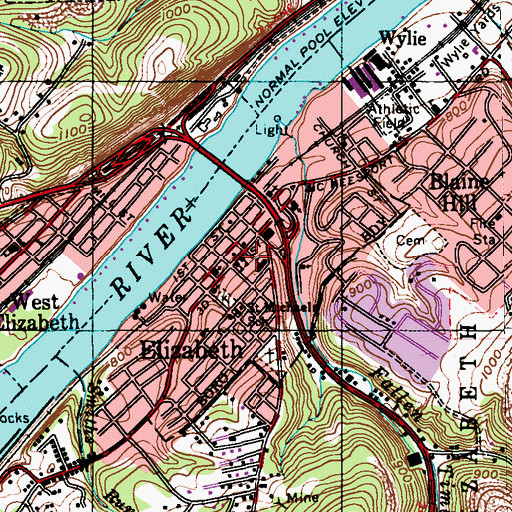 Topographic Map of Elizabeth Elementary School Library, PA