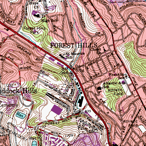 Topographic Map of Forest Hills Borough Hall, PA