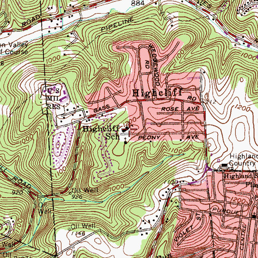 Topographic Map of Highcliff Elementary School Library, PA