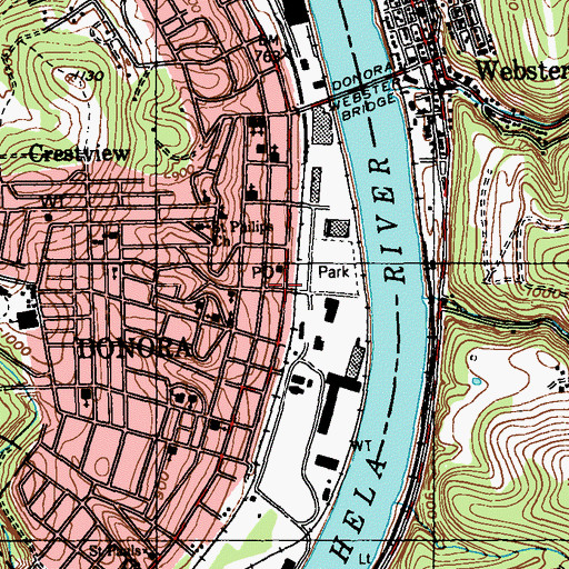 Topographic Map of Borough of Donora Recreation Department, PA