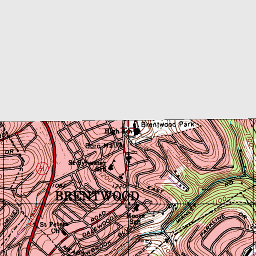 Topographic Map of Brentwood Library, PA