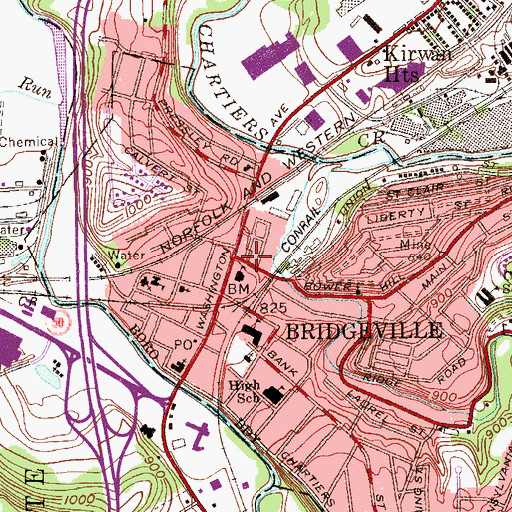 Topographic Map of Bridgeville Borough Hall, PA