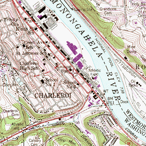 Topographic Map of Charleroi Borough Hall, PA